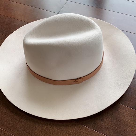 NWT Rag & Bone Off White Wool Wide Brim Floppy Fedora Tan Leather Hatband Large - Picture 6 of 16